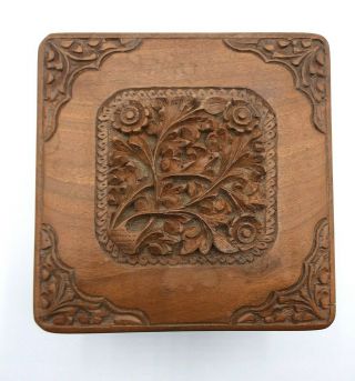 Vintage Hand Carved Wood Wooden Floral Trinket Jewelry Box 3 - D Roses