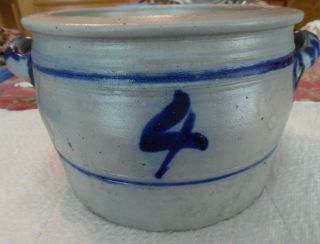 Antique Salt - Glazed Blue Stoneware 2 Handles Crock 4
