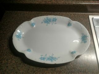 Vintage Serving Platter Oval Large Blue Flowers White Porcelain