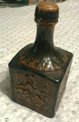 Antique Glazed Ceramic Whiskey Jug Glass Bottle Music Box On Bottom Vintage Rare