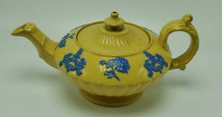 Antique Pottery Oil Jar Pot - - R.  Leeds ? - - Yellow Blue Overlay Flowers Leaves