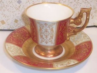 Fine Vintage Ornate Gold Heinrich H & Co Selb Bavaria Demitasse Cup & Saucer Xc