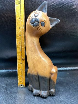 Vtg Hand Carved Wooden Cat Statue Figure Adorable 12 " Tall