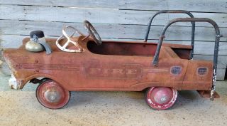 Vintage 1950s Murray Ball Bearing Drive Fire Truck Pedal Car,  Nearly Complete