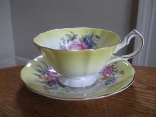 Queen Anne England Yellow Multi - Color Floral Design Cup & Saucer Set