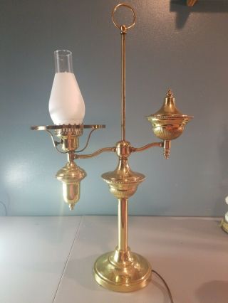 Vintage Antique Brass Student Lamp Desk Light Library Art Deco Hurricane Shade