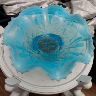 Antique Ice Blue Opalescent Northwood Glass Three Fruits Footed Bowl USA 3