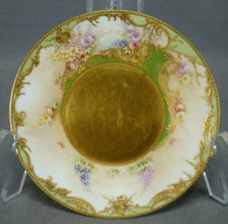Grand Depot E Bourgeois Paris Hand Painted Floral Green & Raised Gold Saucer