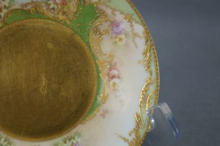 Grand Depot E Bourgeois Paris Hand Painted Floral Green & Raised Gold Saucer 3