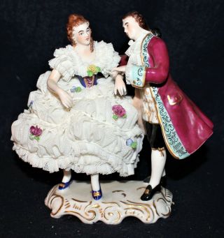 Antique Muller Volkstedt Dresden Courting Couple Figurine
