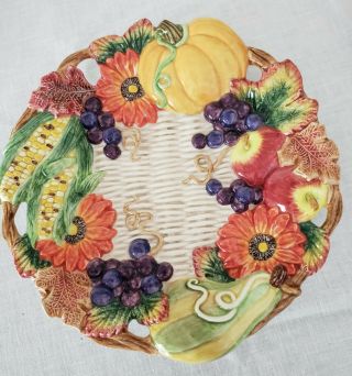 Vintage Fitz And Floyd 1997 Autumn Bounty Harvest Weave Plate 9 " Or Wall Trivet