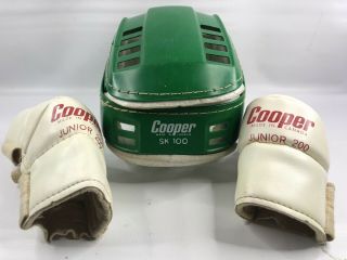 Vintage 70s Green Cooper Sk100 Hockey Helmet Hurling With Cooper Junior 200 Pads