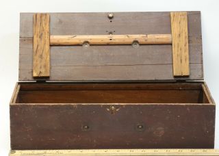 Vintage Wood Box with Brass Clasp & Hinged Top - 17 x 7 x 4 