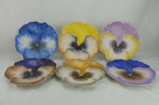 Guillot Peint A La Mein France Flower Shaped 3d Plates Set Of 6 Rare Vintage