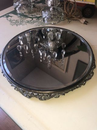 Vintage Antique Victorian 12 " Round Plateau Beveled Vanity Mirror Footed Tray
