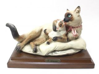 Siamese Mother Cat And Kitten,  Signed Guiseppi Armani Vintage 1983
