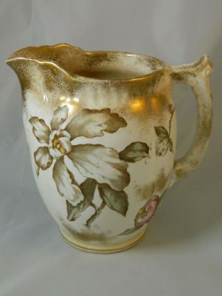 Antique Pitcher - Elegant Flowers And Foilage With Gold Decoration