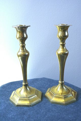Vintage Early 20th Century Pair Brass Candlesticks Candle Holders C.  1920s