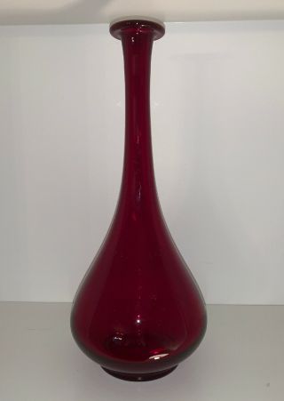 Vintage/mid Century Modern Ruby Red Art Glass Vase - Large 14” Mouth Blown