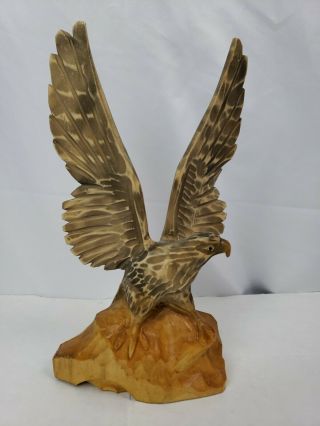 Vintage Hand Carved Wood Wooden Eagle Bird Folk Art Figurine Statue 8” Desktop