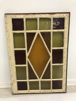 Vintage Stained Glass Window Wood Frame Pane Church Wall Arts & Crafts Colorful
