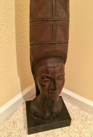 Vintage Tall Carved African Woman Bust Head Black Figure Statue 34 3/4” Tall