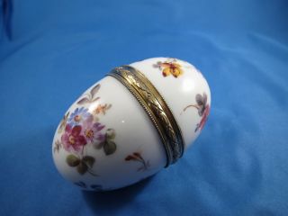 French Sterling,  Porcelain Hand Painted Egg Shaped Hinged Box Lining Nr