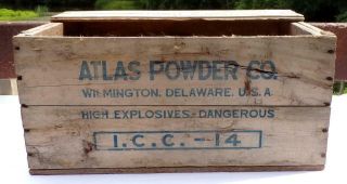 Vintage Atlas Powder Co Gelodyn Explosives Wood Box 1 3/4 X 8 Icc - 14 Wilmington