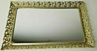 Vintage Gold Footed Filigree Vanity Dresser Perfume Mirror Tray 14.  75 " X 10 "