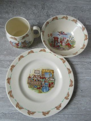 Old Vintage Royal Doulton Bunnykins 3 Piece Set Bowl Plate & Mug