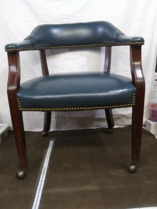 Studded Vintage Leather Blue Rolling Desk Computer Chess Chair