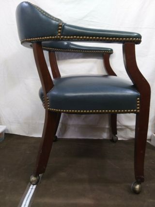 Studded vintage leather blue rolling desk computer chess chair 2