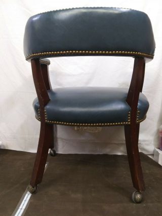 Studded vintage leather blue rolling desk computer chess chair 3