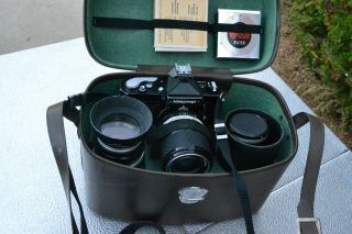 Vintage Nikon Nikomat Ft Black 35mm Film Slr Camera W 3 Lenses And Flash Kit