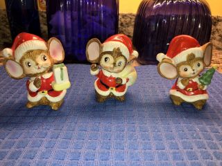 Vintage Homco Christmas Santa Mice Set Of 3 Porcelain Figurines Decor 5405