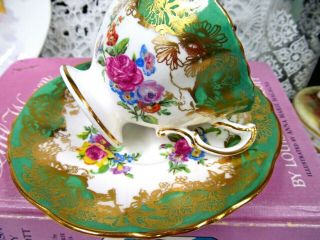 Hammersley Tea Cup And Saucer Painted Roses Floral Gold Gilt Teacup Demitasse