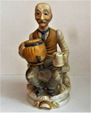 Antique Old Vintage Flamand Porcelain Figurine Old Man With Beer