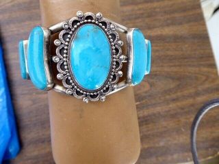 Vintage Native American Navajo Sterling & Turquoise Cuff Bracelet Running Bear
