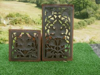 19thc Two Black Forest Oak Carved Panels With Oak Leaf & Pierced Decor