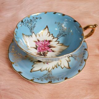 Vtg Royal Sealy China Japan Tea Cup And Saucer Blue With Flowers Rare (c1)