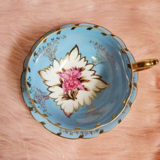 Vtg Royal Sealy China Japan Tea Cup And Saucer blue with flowers Rare (C1) 2