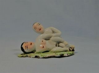 Vintage Chinese Porcelain Hand Painted Erotic Nude Couple Circa Mid 1900s