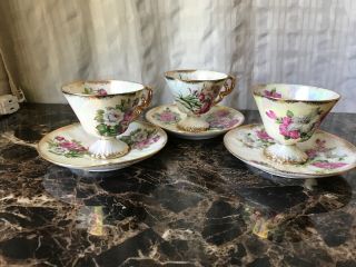 Set Of 3 Vintage Gold Plated Tea Cup And Saucer Pandora Products Japan,  105/66