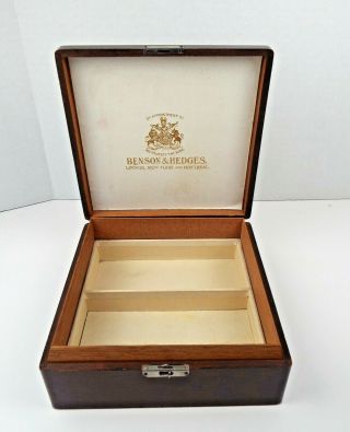 Vintage Benson & Hedges Cigarette Box Mahogany Wood 6.  75 " X 6.  75 " Tobacco Case