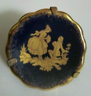 Vintage Limoge Miniature Cobalt Blue With Gold Ornate Fragonard Plate