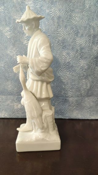 Vintage Fitz And Floyd White Ceramic Porcelain Asian Man Statue With Bird