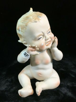 Vintage 1958 Tmj James Bisque Porcelain Crying Piano Baby Figurine Sept.  Japan