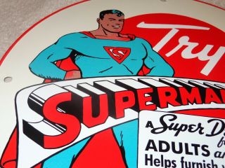 Vintage 1941 Superman Bread 11 3/4 " Porcelain Metal Comic Book Gasoline Oil Sign