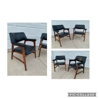 2 Vintage 1967 Paoli Mid Century Modern Walnut Wood & Faux Leather Chairs