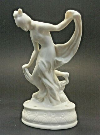 Vintage Art Deco Pottery Flower Frog Nude Lady Dancing Germany Porcelain